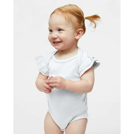 

Rabbit Skins - Infant Flutter Sleeve Baby Rib Bodysuit - 4439 - White - Size: 6M