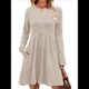 thumbnail image 2 of Vestido de Larga para Mujer, Cuello Redondo, Cintura Alta, Túnica con Bolsillos Albaricoque L, 2 of 6