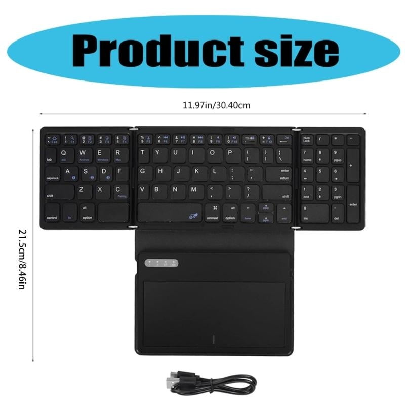 Foldable Bluetooth Keyboard With Large Touchpad And Numeric Keypad Auto Sleep For Tablets, Smartphones, Laptops
