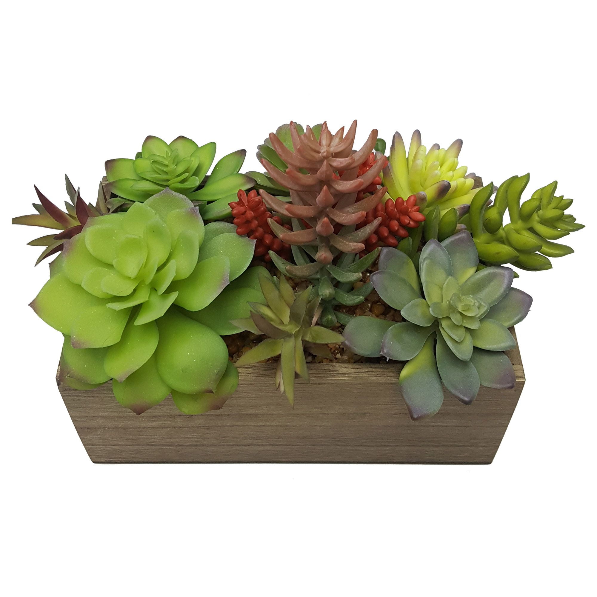 (2 pack) Better Homes & Gardens 7.5" Artificial Mixed Succulent Plants in Brown Wood Box