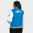 thumbnail image 6 of Women's WEAR by Erin Andrews Blue Detroit Lions Varsity Full-Snap Puffer Jacket, 6 of 6