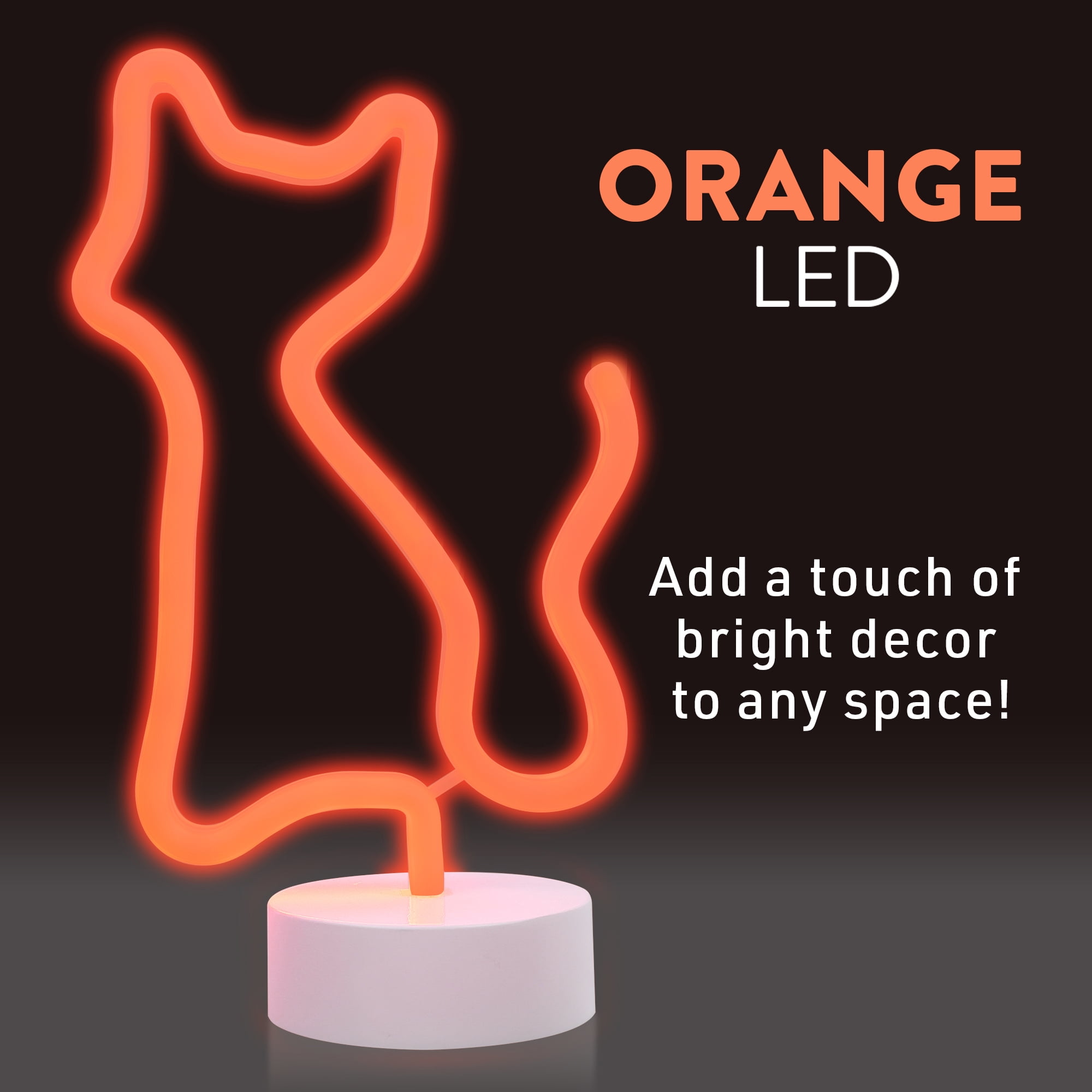 Xtreme Lit 10" Orange Cat Neon Accent LED Light Table Lamp, 4 Hour Timer, Battery Powered 3 AA Batteries