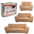 thumbnail image 1 of LABBA Cubre Sala Protector Ajustable de Sillón, Juego de 3pzs, Tejido Elástico, Fácil Lavado, Color Camel, 1 of 9