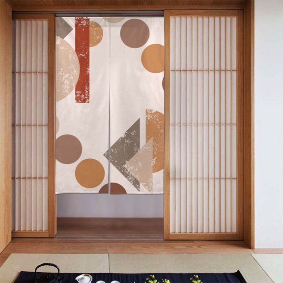 Doorway Drape Split Curtains, Bohemian Geometric Aesthetic Room Divider Privacy Door Curtains, 34" x 56"