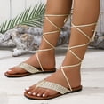 thumbnail image 3 of Mepaouo Women's Lace up Gladiator Sandals Criss Cross Strappy Flip Flops Tie up Summer Flat Shoes, 3 of 6