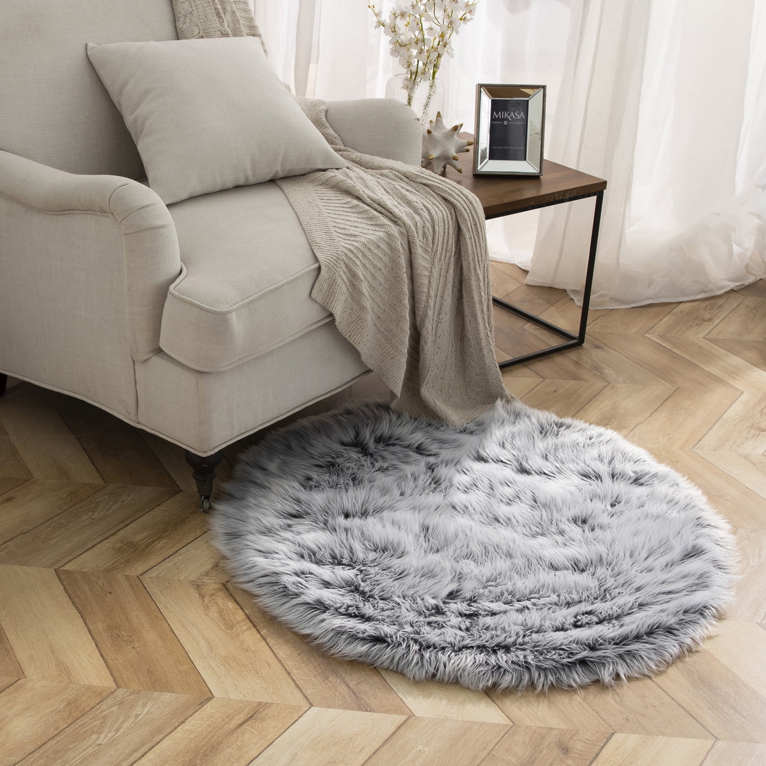 Deluxe Soft Faux Sheepskin Fur Series Decorative Indoor Area Rug, 3 x 3