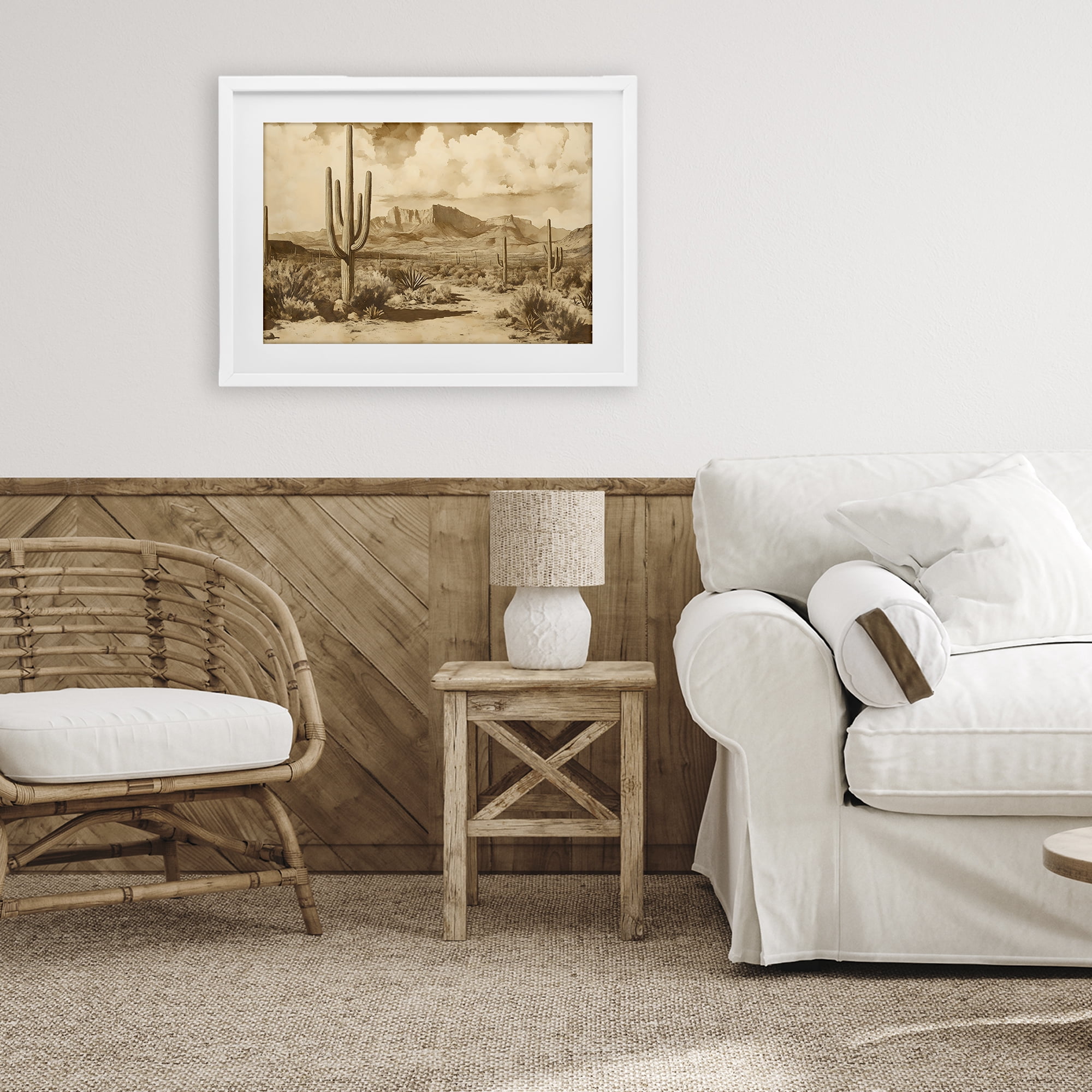 Stupell Industries Vintage Desert Peaks with Saguaro White Framed Print Under Glass, design by Franklyn Gregory