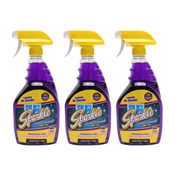 Sparkle Glass Cleaner Spray, Ammonia-Free Original Formula Glass Cleaner, Leaves No Streaks, 33.8 FL OZ Spray Bottle (Pack of 3)