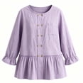 thumbnail image 7 of Womens Cotton Linen Shirts Long Sleeve Button Down Crewneck Ruffled Blouses Trendy Casual Loose Cute Comfy Tops, 7 of 7