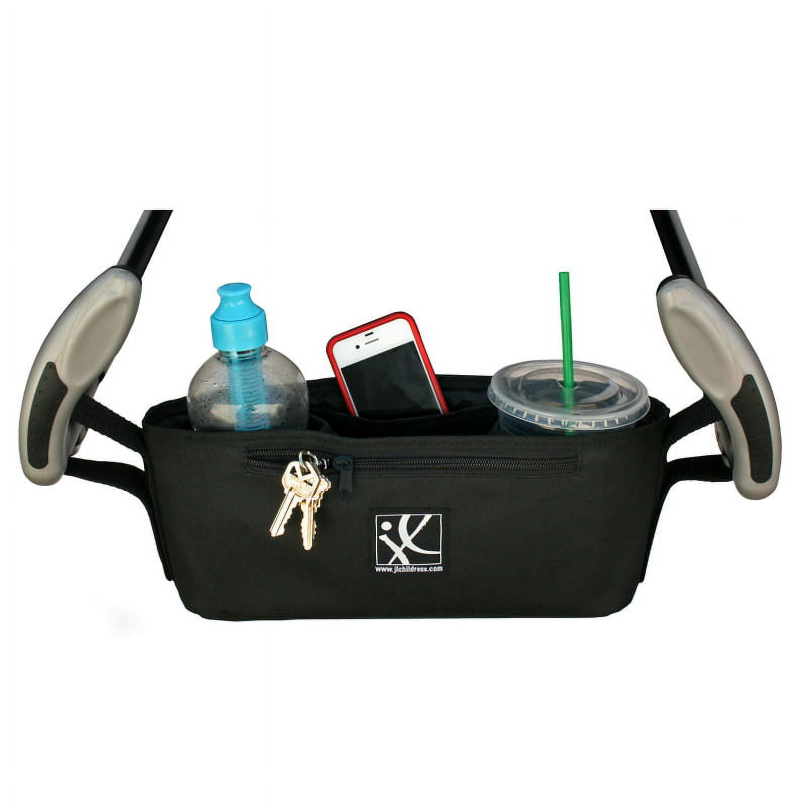 J.L. Childress Cargo 'N Drinks Universal Stroller Organizer - Stroller Accessory with Cup Holders - Grey Chevron