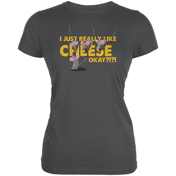 Mice I Just Really Like Cheese, Okay? Juniors Soft T Shirt Asphalt SM