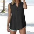 thumbnail image 2 of YDFCWXW Tank Tops for Women 2025 Summer Tops Cotton Linen Sleeveless Button Down Shirts Trendy V Neck Blouses with Side Slit Black, M, 2 of 5