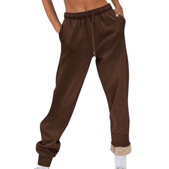 KIHOUT Fall Winter Joggers for Women Clearance Fashion Loose Solid Color Plush Elastic Waist Drawstring Long Sweatpants