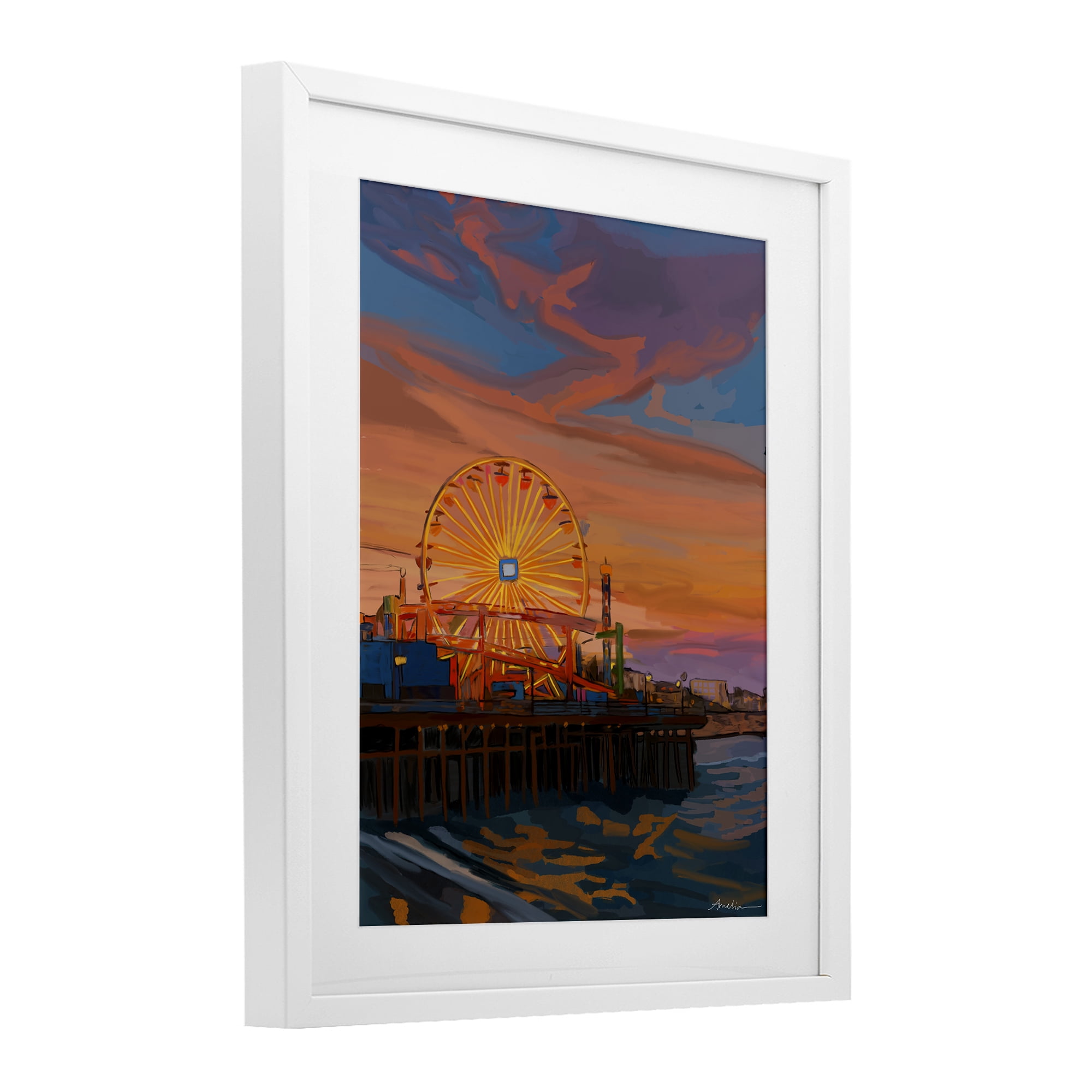 Stupell Industries Santa Monica Pier Sunset White Framed Print Under Glass, design by Amelia Noyes
