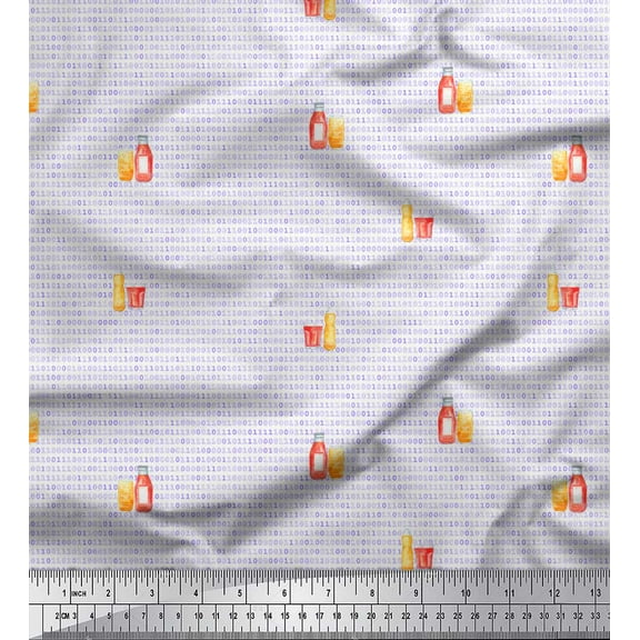 Soimoi Purple Cotton Voile Fabric Numbers & Glass Kitchen Fabric Prints By Yard 42 Inch Wide