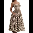 thumbnail image 1 of Vestido Elegante con Corsé para Mujer, Vestido Midi con Tirantes, Escote Bajo, Plisado y Fluido, Vestido de Fiesta con Bustier. Cuadros M, 1 of 7