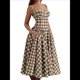 thumbnail image 1 of Vestido Elegante con Corsé para Mujer, Vestido Midi con Tirantes, Escote Bajo, Plisado y Fluido, Vestido de Fiesta con Bustier. Cuadros S, 1 of 7