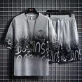 thumbnail image 2 of Camisetas estampadas, pantalones cortos, trajes para hombre, ropa de verano con gráfico de alfabeto blanco, conjuntos para hombre, conjunto de dos piezas, estilo coreano 2024, holgado, 5xl, 2 of 5