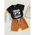 thumbnail image 4 of xiaxaixu Toddler Boys Summer Outfit Sets Short Sleeve Letter Eyeglasses Print Tops + Solid Color Drawstring Shorts, 4 of 9