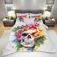 thumbnail image 3 of Full Size Comforter Set with 2 Pillowcases, Skull with Flower - 3 Pcs Bedding Set for Kids and Adults, Skull with Flower Soft Comforter Set for Bedroom Bed Décor, 3 of 6