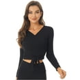thumbnail image 2 of Haitryli Womens Ballet Wrap Tops Gymnastics Shirts Knitted Sweater Dance Cover Up Training Pullover Black XXL, 2 of 7