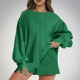 thumbnail image 2 of Womens Oversized Sweatshirt Shorts Sets 2 Piece Outfit Lounge Sweat Shorts Set with Pockets Split Cuffs Sweatsuits (S, Green), 2 of 7