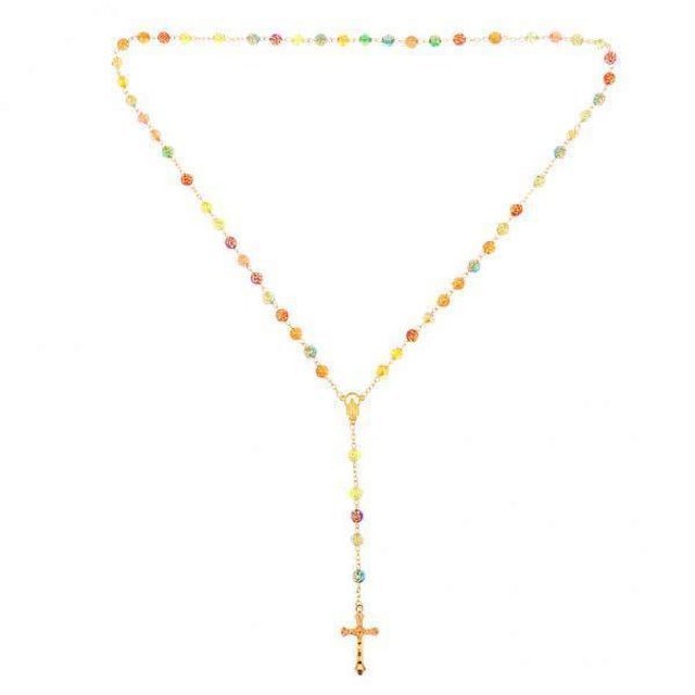 6 X Cadera de Hombre 6 Mm Cuentas de Pétalos de Rosa Mano Rezando Collar con Colgante de Cruz de Jesús 6 piezas