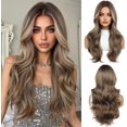 thumbnail image 1 of Yanonmyfd 24 Inches Long Wavy Purple Wig for Women Natural Synthetic Hair Heat Resistant Ombre Wigs with Dark Roots for Daily Party Cosplay Wear, 1 of 28