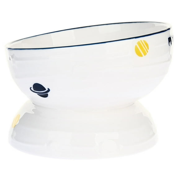 Ceramic Cat Bowls, Elegant Feeding Station for Whisker Friendly Cats, Underglaze Ceramics Tilted Bowl with 15° Incline for Comfortable Eating Posture