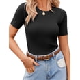 thumbnail image 3 of Zeagoo Women's T Shirt Short Sleeve Blouse Cute Tops Crewneck Woek Tee Summer Outfit Ribbed Trendy Shirts, 3 of 6