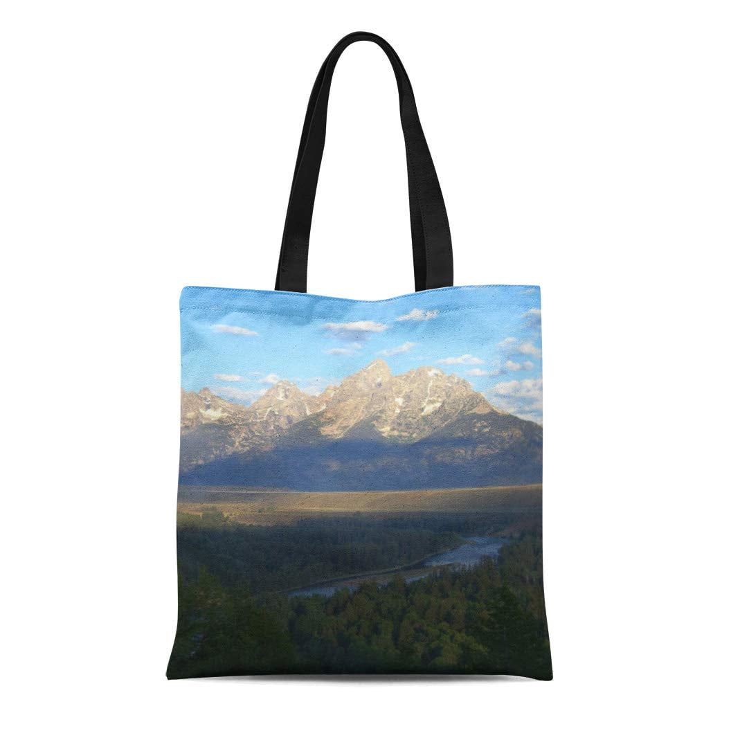 SIDONKU Canvas Tote Bag Wyoming Jackson Hole Mountains Grand Teton National Park River Reusable