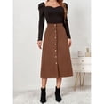 thumbnail image 4 of Autumn Skirt, Split Hem Slim Fit Machine Washable Button Front Corduroy Long Skirt  For Daily Life Black,Brown, 4 of 7