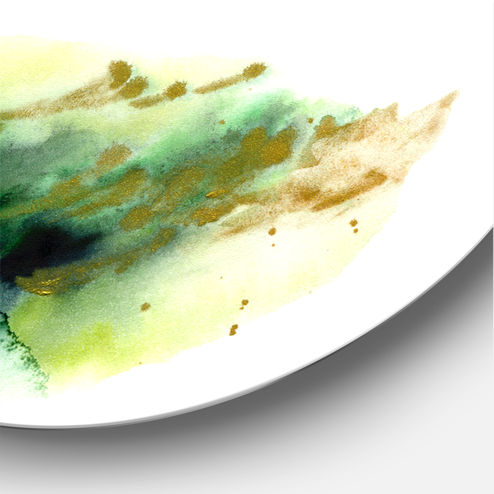 Designart 'Golden Green Abstract Clouds II' Modern Circle Metal Wall Art 36x36 - Disc of 36