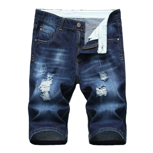 Cameland Trunks en Denim Déchiré pour Hommes, Trunks en Jean Extensible Lavé, Trunks Coupés, Coupe Classique, Trunks en Jean Biker