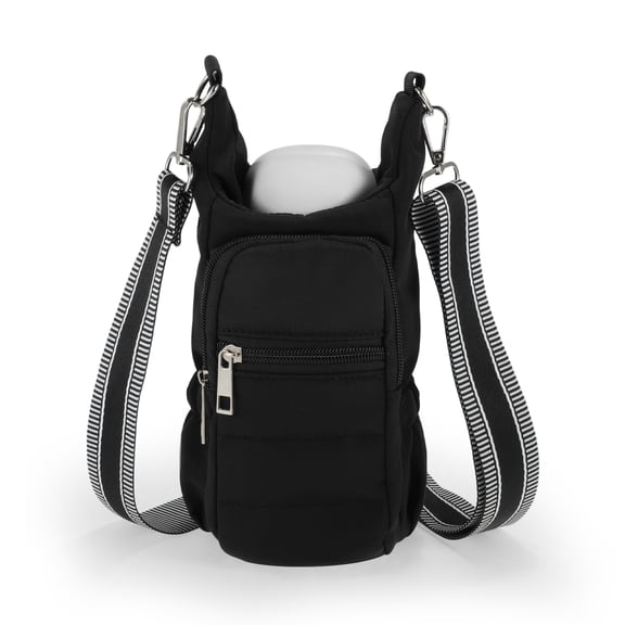 Unique Bargains Water Bottle Carrier Bag Water Bottle Holder with Adjustable Strap for Hiking Cycling Black