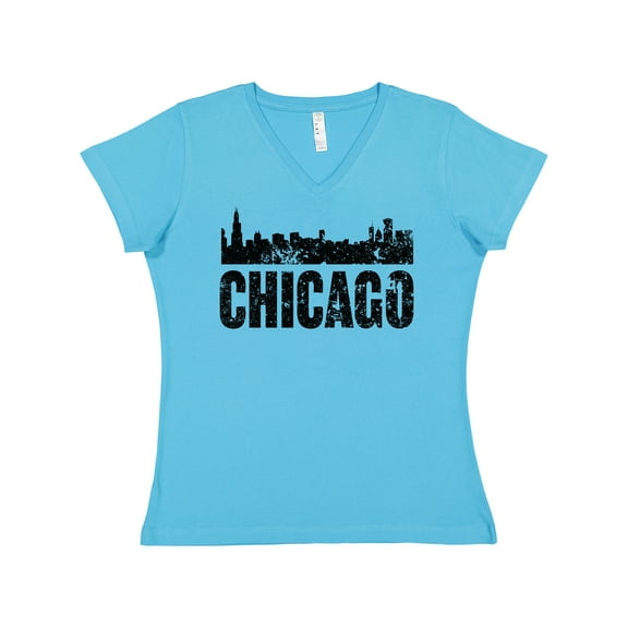 Inktastic Chicago Skyline Grunge Women's V-Neck T-Shirt