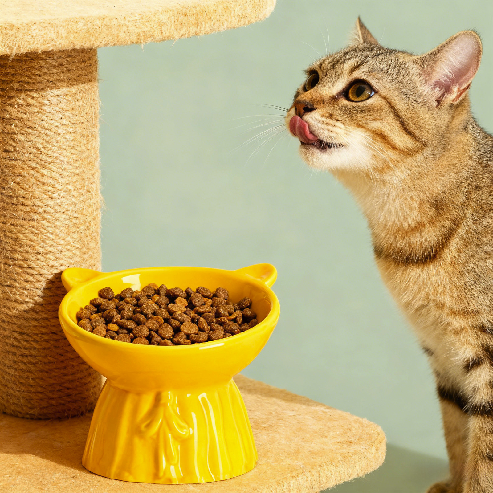 SUTWOEN Elevated Cat Food Bowl, Ceramic Raised and Tilted Water Bowl,Anti Vomiting and Protect Pets Spines Dishes for Fat Faced Cat, Indoor Cats,Kitten,Small Dog