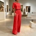 thumbnail image 4 of 2 Piece Sets for Women Solid Color Short Sleeve Crop Tops and High Waisted Wide Leg Pants with Pocket Set Summer Outfits Casual Workwear Casual Fashion 2026, 4 of 8