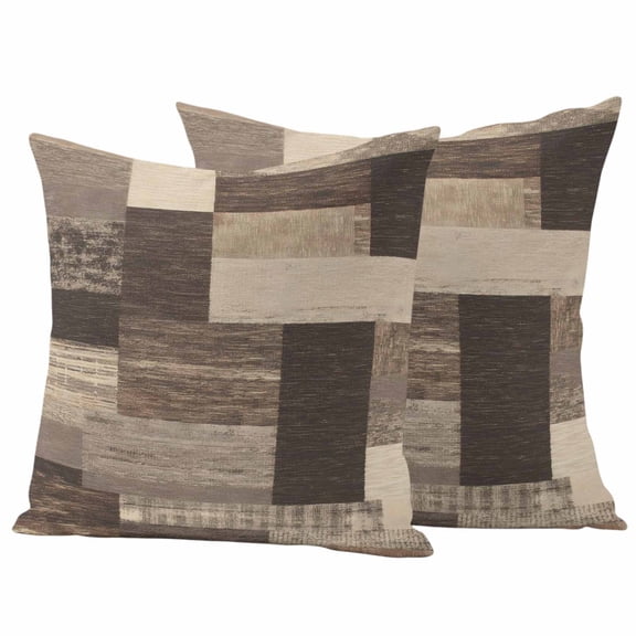 Brown Vintage Wooden Outdoor Waterproof Pillow Covers, Rustic Farmhouse Wood Plank Patchwork Decorative Square Throw Pillowcase Sofa Cushion Sham for Patio/Couch/Chair, 16"x16" 2 Pack