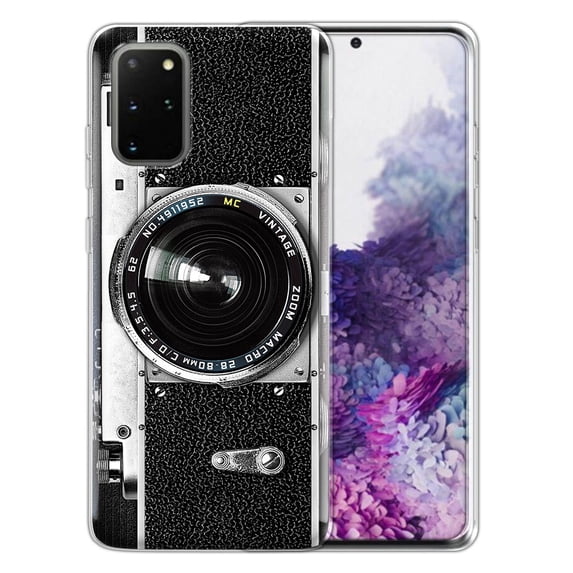 FINCIBO Soft TPU Clear Case Slim Protective Cover for Samsung Galaxy S20+ Plus 6.7" 2020, Retro Vintage Camera Zoom