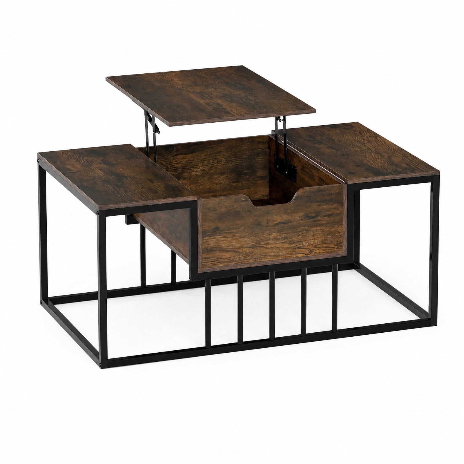 Furnibear Modern Lift Top Coffee Table with Hidden Storage Compartment Gas Struts and Powder-Coated Metal Tubes for Living Room, Rustic Brown