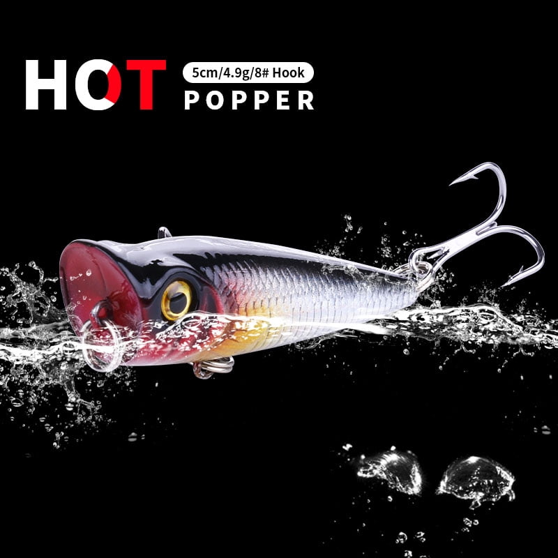 HENGJIA Topwater Poppers Fishing Lures, Pack of 5 Large Artificial Saltwater Lure, Top Water Popper Fishing Lures Saltwater for Offshore, Bass, Walleye