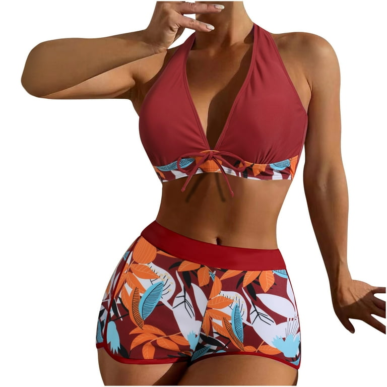Samickarr Summer Savings Clearance Bikini Sets For Women 2 Piece Women Sexy  With Chest Pad Without Underwire Print Deep V High-Waisted Patchwork  Swimming Trunks Split Swimsuit 