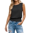 thumbnail image 2 of Tank Tops for Women Boho Linen Crewneck Smocked Hem Sleeveless Shirt Summer Outfits, 2 of 5