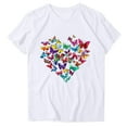 thumbnail image 4 of Womens Short Sleeve T-Shirts Polyester Casual Sunflower Butterflies Printed Graphic Base Tee Shirt Summer Tops (XL, White 01), 4 of 4
