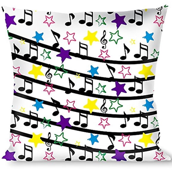 Buckle-Down Throw Pillow - Music Notes Stars White Black Multi Color