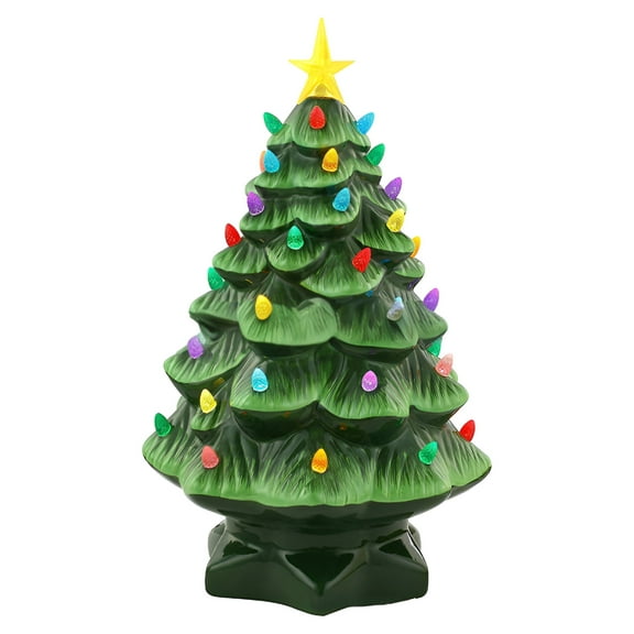ACDANC Nostalgic Ceramic Christmas Tree with Led Lights Indoor Decoration 6 Inches Green