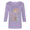 thumbnail image 4 of Shirts for Women 3/4 Sleeve Round Neck Printed T-shirt Pullover Blouse Purple XL, 4 of 4
