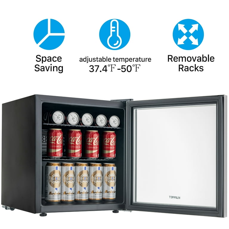 WANAI 120-Can Beverage Cooler and Refrigerator, Small Mini Fridge for Home,  Office or Bar with Glass Door and Adjustable Removable Shelves,Perfect for  Soda Beer or Wine, Stainless Steel, 3.5 Cu.Ft. 