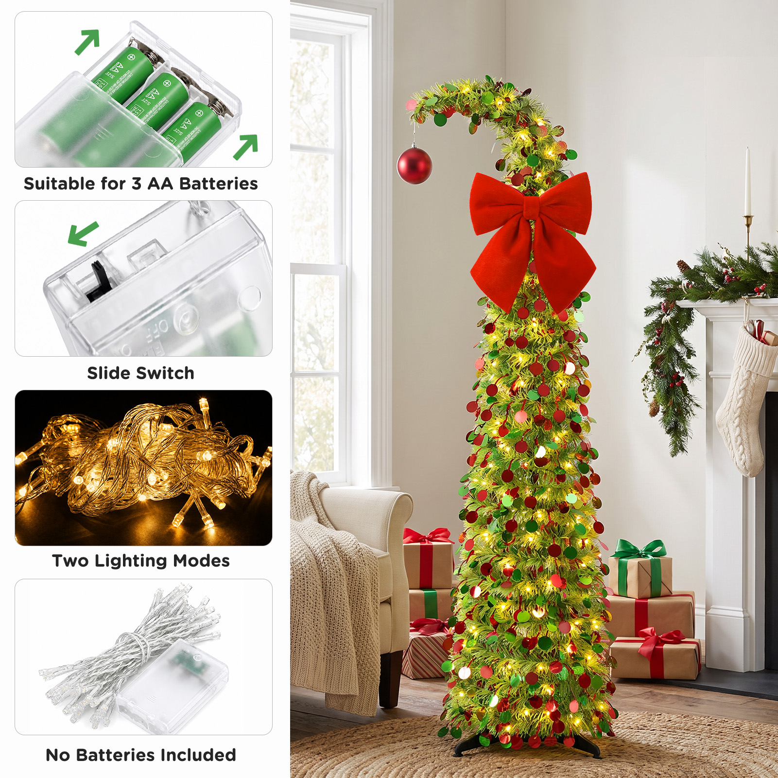 Ayieyill 5-Ft Collapsible Pencil Christmas Tree With Tinsel photo 6